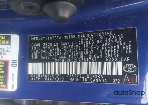 2017 Toyota Corolla Se из США, поврежденный, VIN 2T1BURHE2HC764757